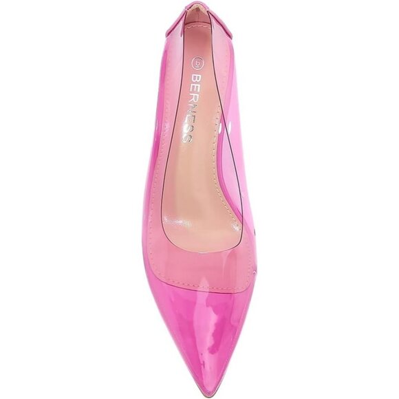 Clare Women's Glass Slipper Pointed Toe Heels Fuchsia Pink Elegant Fashion - Picture 2 of 5